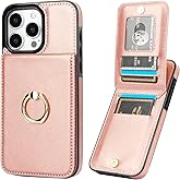 KIHUWEY for iPhone 15 Pro Max Case Wallet with Credit Card Holder, 360° Rotation Ring PU Leather Magnetic Clasp Kickstand Heavy Duty Protective Cover for Women and Men 6.7 Inch (Rose Gold)