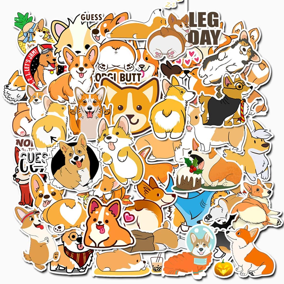 Cute Welsh Corgi Pembroke Stickers for Water Bottles, 50 Pack Stickers Trendy Laptop Stickers Guitar Computer Water Bottle Stickers for Teen Children (Welsh Corgi Pembroke)