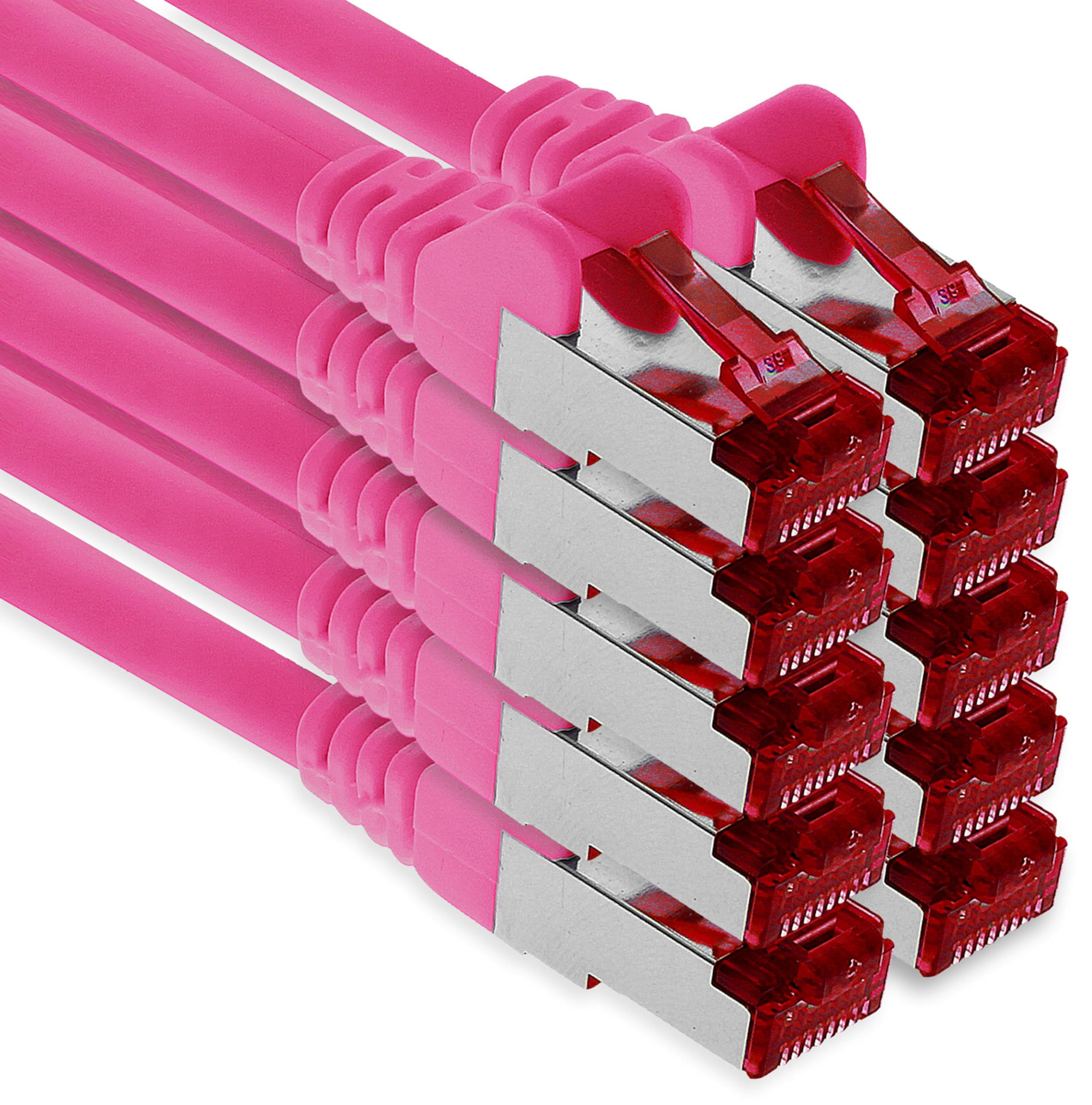 1aTTack.de - 10x 3 meter CAT6 patch cable S/FTP PIMF shielding CAT.6 RJ45 network cable Ethernet cable DSL LAN router switch modem patch panel - magenta - 10 pieces