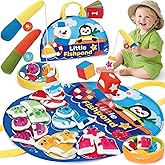 hahaland Montessori Toys for 1 Year Old - Fishing Game for Toddlers 1-3 with Double-Sided Mat, Soft Dices, Fish, Rattle Poles