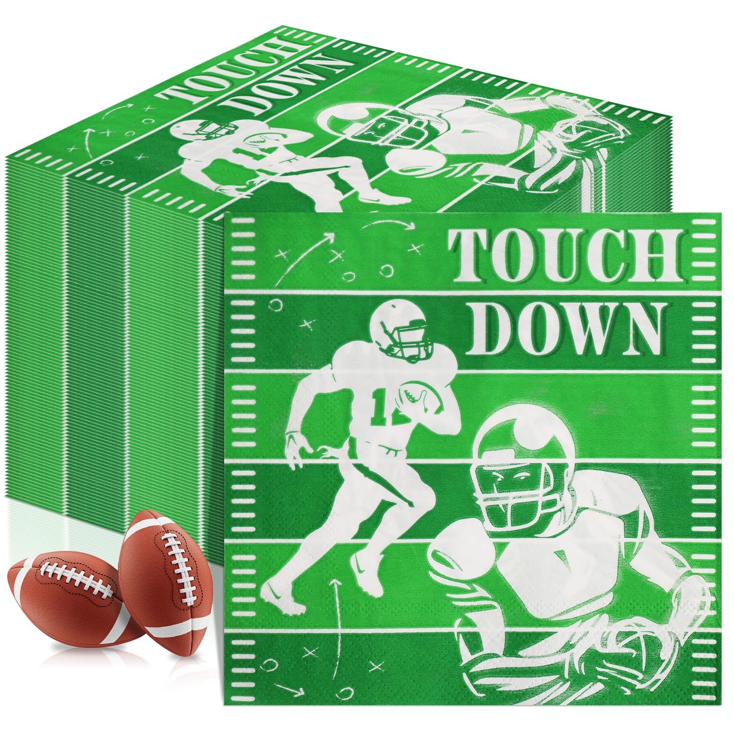 Photo 1 of 100 Pcs Sports Theme Paper Napkins Football Paper Napkins Cocktail Touchdown Theme Tissue Tailgate Tissue Sports Birthday Party Decorations Football Party Supplies Frenzy Game Time Decor 13 x 13 Inch