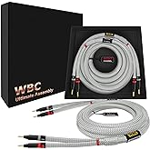 WORLDS BEST CABLES 8 Foot Ultimate - 9 AWG - Ultra-Pure OFC - Premium Audiophile HiFi Speaker Cable Pair with Eminence Gold Banana Plugs &amp; Silver Tweed Jacket