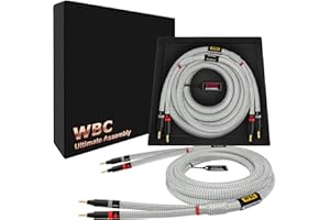 WORLDS BEST CABLES 12 Foot Ultimate - 9 AWG - Ultra-Pure OFC - Premium Audiophile HiFi Speaker Cable Pair with Eminence Gold Banana Plugs & Silver Tweed Jacket