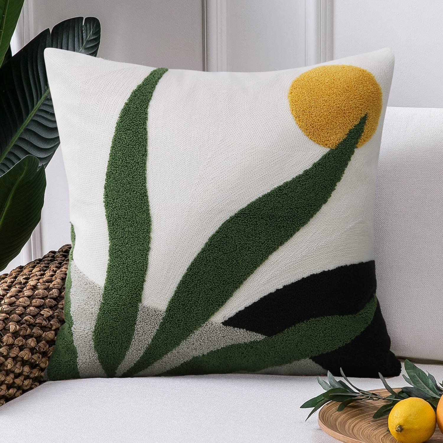 Photo 1 of JASEN Abstract Boho Pillow Covers 18x18,Soft Mid Century Geometric Floral Decorative Throw Pillows for Couch Bed Sofa Bedroom?Only 1 Pillow Cover? (C, 18x18)