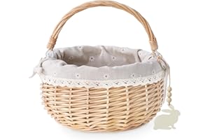 Easter Baskets for Kids, Large Personalized Wicker Easter Basket Empty with Handle, Basket Tags, Woven Rope Egg Easter Basket