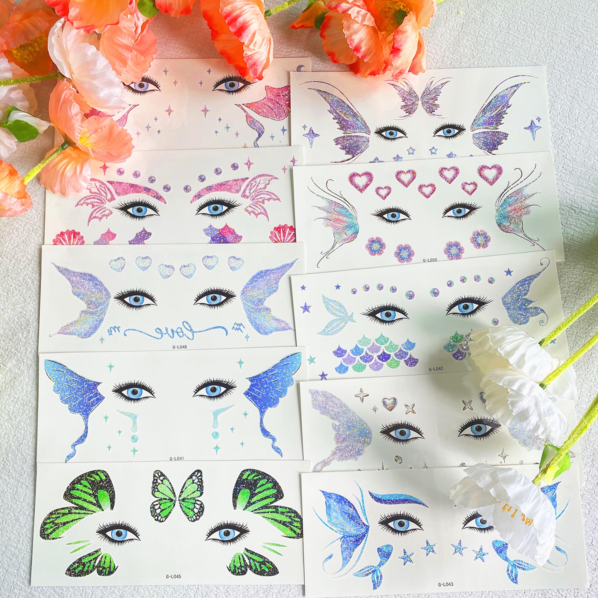 JoyfulGlam Glitter Fairy Makeup Kit Accessories For Women Butterfly Face Temporary Tattoos Stickers For Eyes Princess Rave Party Favors Gifts