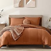 Monbix Queen Comforter Set - 7 Pieces Burnt Orange Bed in a Bag Queen Bedding Sets with Comforters, All Seasons Comforter Bed Set with Sheets, Pillowcases & Shams