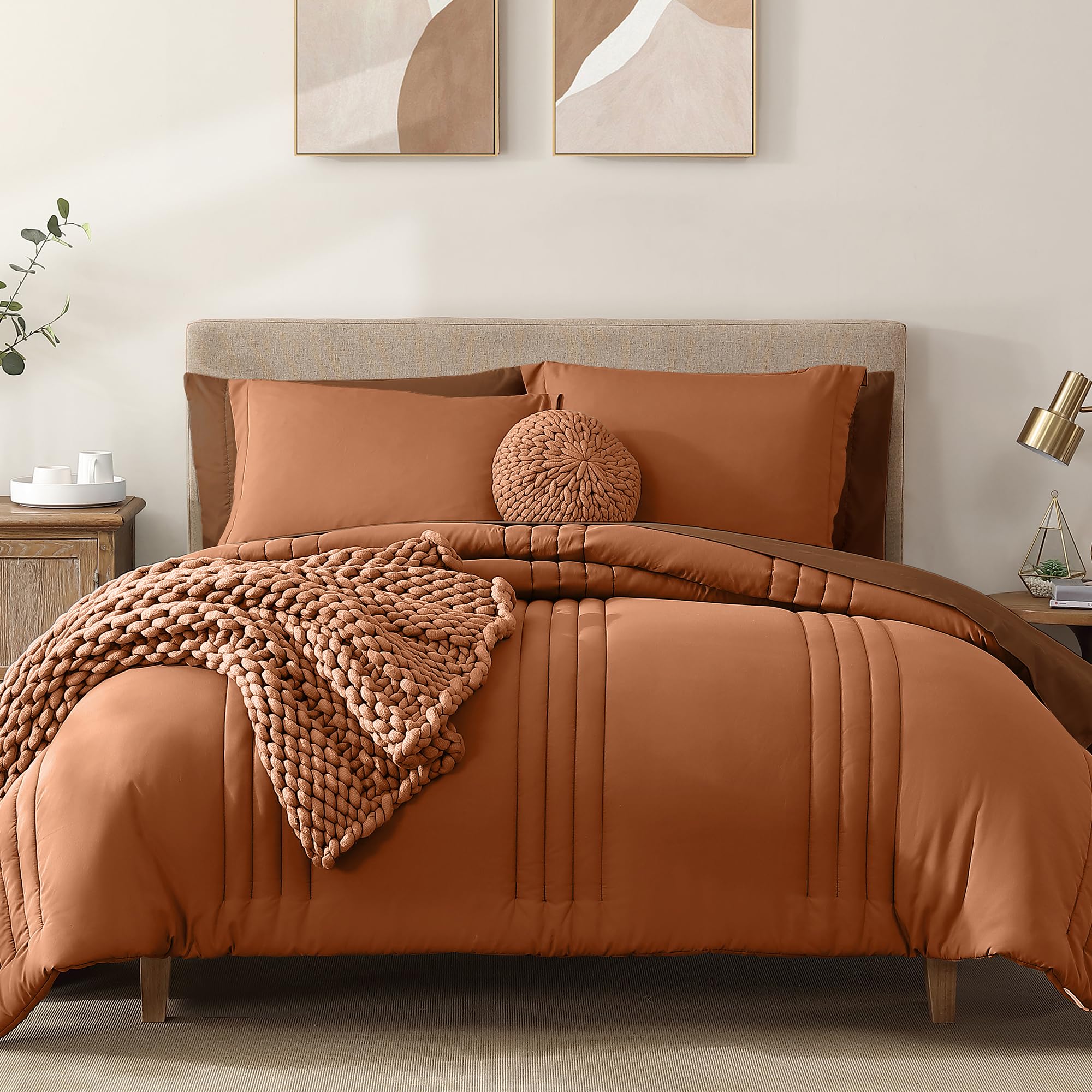 Photo 1 of *PARTIAL SET sheck clerk comments *
Monbix Queen Comforter Set - 7 Pieces Burnt Orange Bed in a Bag Queen Bedding Sets with Comforters, All Seasons Fall Comforter Bed Set with Sheets,Pillowcases & Shams