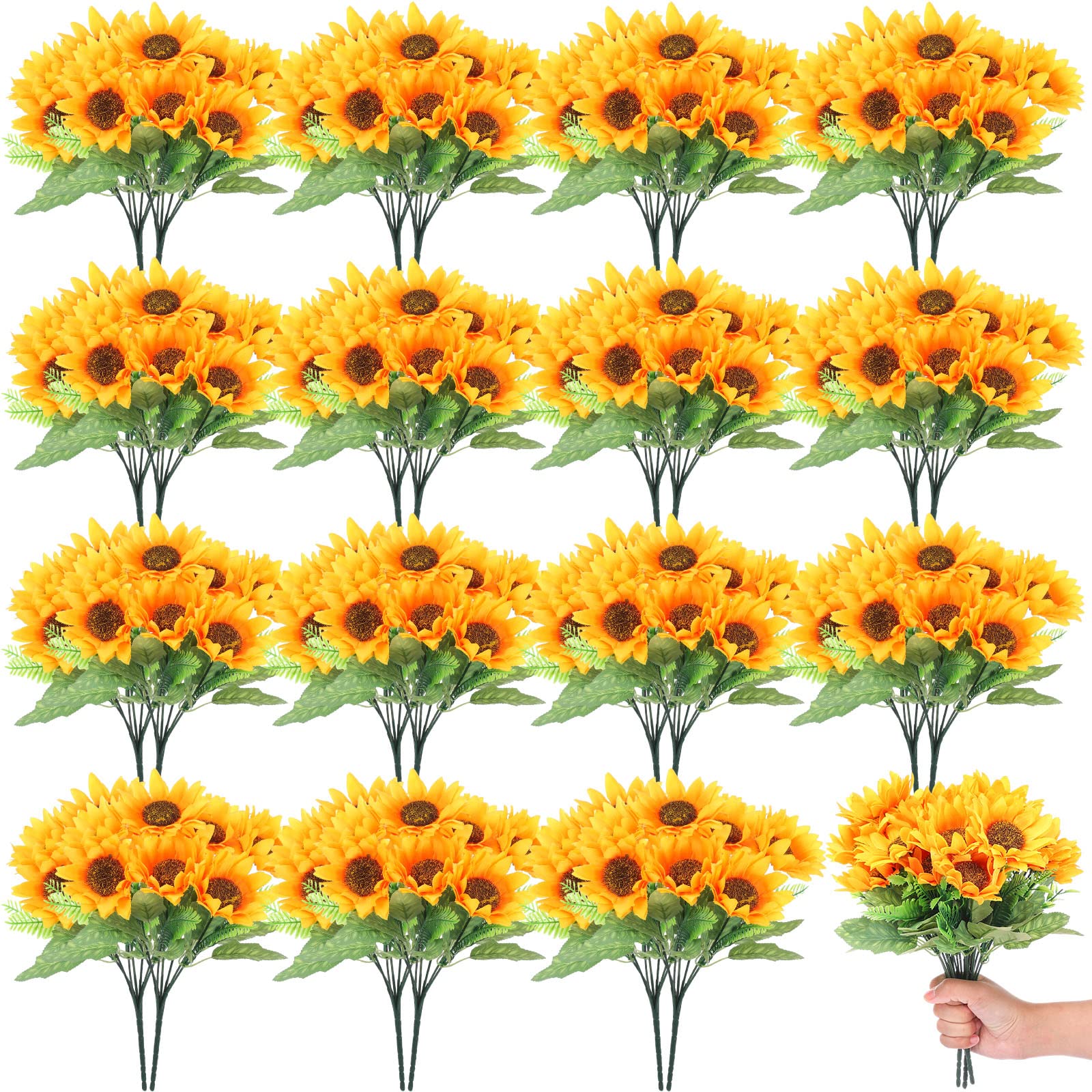 Photo 1 of Roshtia 30 Bunches Sunflower Artificial Flowers, Each with 7 Heads, 11.8'' High Bride Holding Silk Bouquet Sunflower Decor Centerpieces for Tables Party Wedding Home Decor Craft