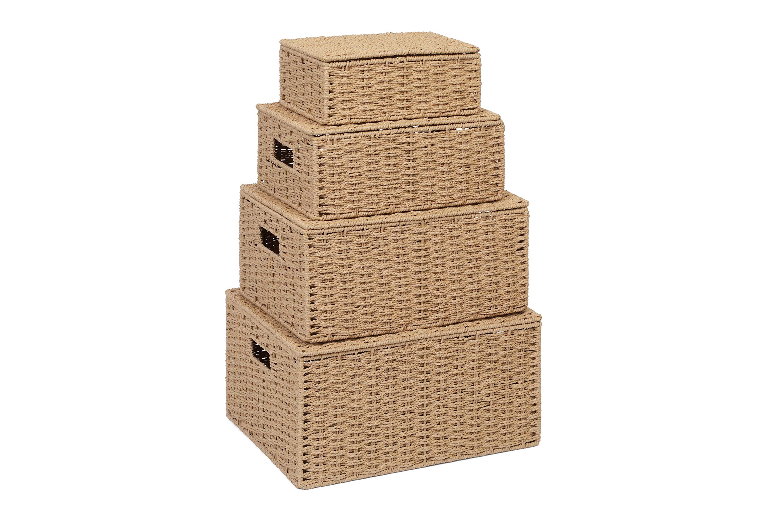 Arpan Storage Basket Hamper (Set of 4) - Storage Bin with Lid & Insert Handle for Easy Carrying - Convenient Storage Organizer Box - Including Small, Medium, Large, Extra Large(Natural)