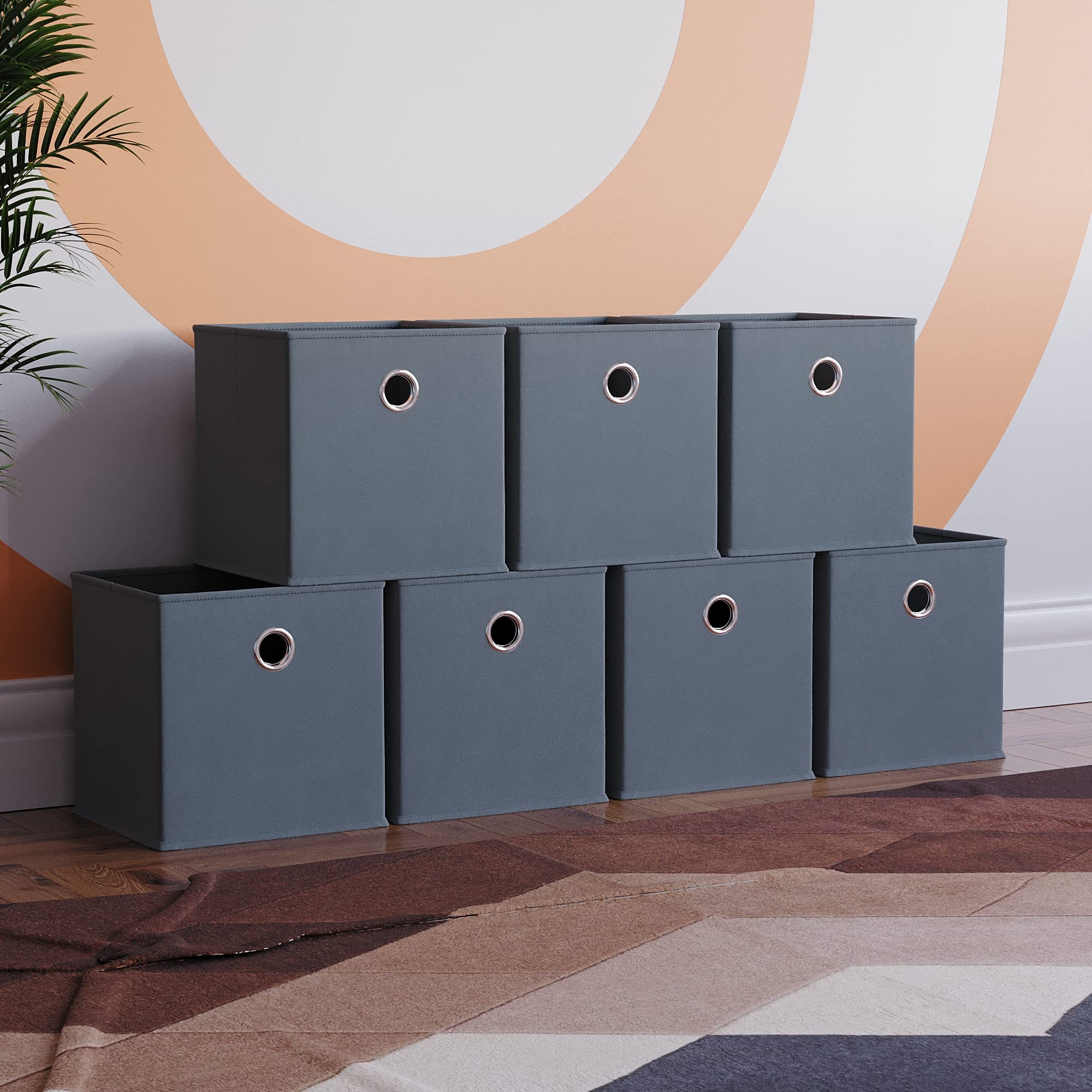 Vida Designs Durham Foldable Storage Cube Baskets Fabric Box With Metal Easy Access Handle Home Organiser (7 Pack, Grey)