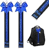 DEEKA 2 PCS Cheer Pin Strap Pin Me Ribbon for Backpack Glitter Cheerleader Keychain Cheer Gifts Bow Holder