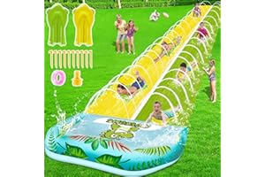 VEEST 33 FT Extra Long Water Slide for Kids Adults, Giant Double Lawn Water Slip Heavy Duty with 2 Bodyboards, Summer Water Slide Toys with Crash Pad for Backyard Outdoor