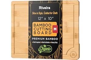 Riveira Cutting Boards For Kitchen – Gourmet Bamboo Grandeur: 10 x 12 Wood Cutting Board – Natural Bamboo Cutting Board – Innovative Juice Grooves Wooden Cutting Boards For Kitchen