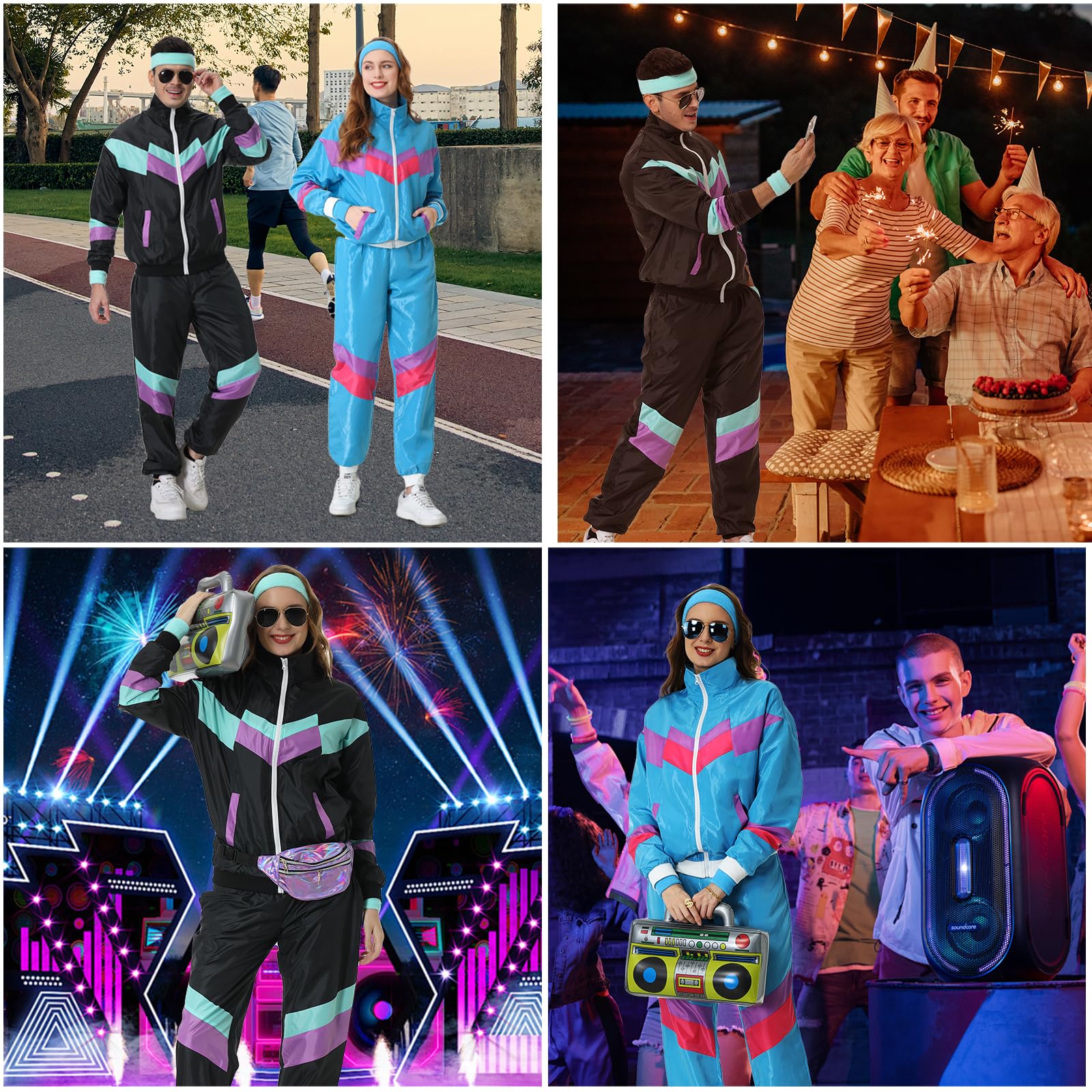 KUKIKUKI 80er/90er Jahre Outfit für Herren und Damen, Unisex Tracksuit Sportbekleidung, Streetwear Trainingsanzug Jogginganzug - Blau, 3XL 6