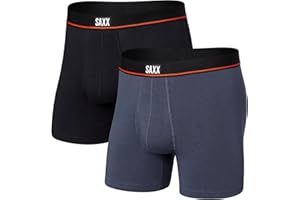 SAXX Underwear Co. Men's Non-Stop Stretch Cotton Boxer Brief Fly 2-Pack, Deep Navy/Black, Large
