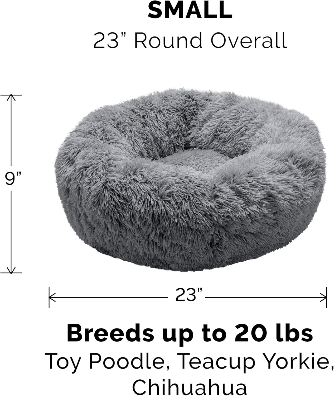 Furhaven Pet Dog Bed - Round Plush Long Faux Fur Ultra Calming Deep Sleep Soothing Cushion Cuddler Donut Pet Bed for Dogs and Cats, Gray, Small : Pet Supplies