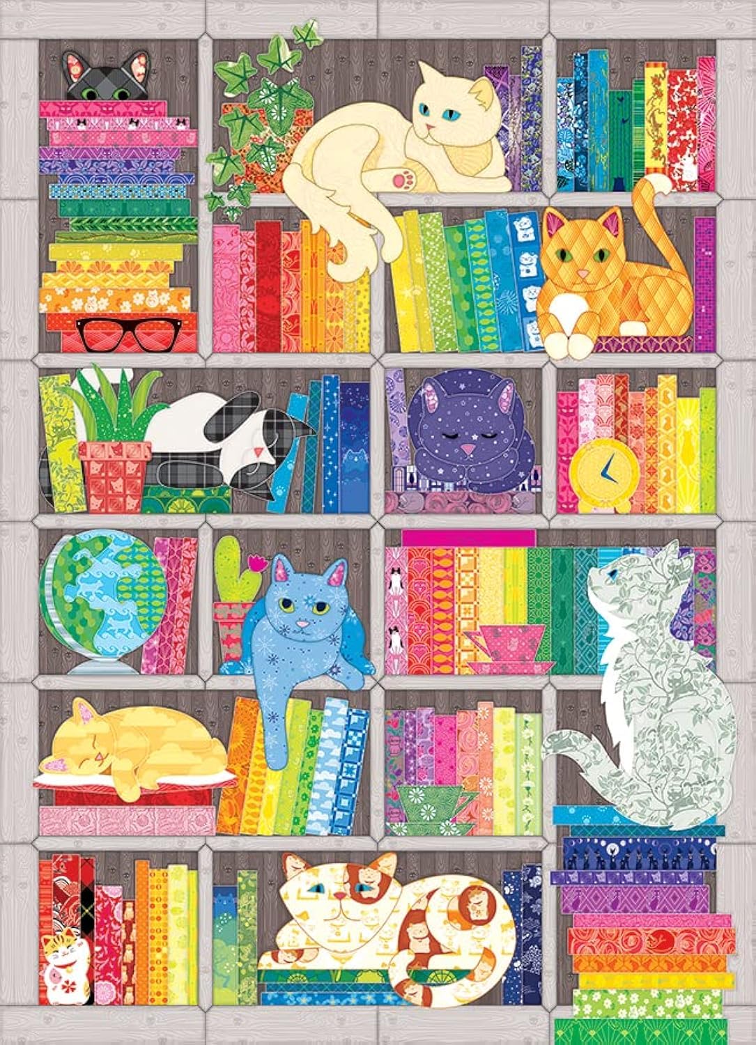 Cobble Hill 1000 Piece Puzzle - Rainbow Cat Quilt - Sample Poster Included