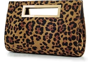 HOXIS Leopard Print Metal Grip Cut it out Clutch with Chain Shoulder Strap Womens Handbag
