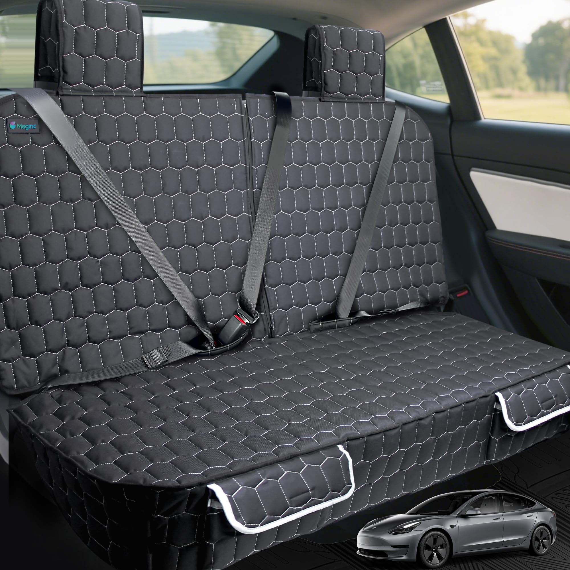 Photo 1 of **MISSED PARTS /**MINOR DAMAGE**
**
Meginc Dog Car Seat Covers for Tesla Model 3,100% Waterproof Back Seat Cover for Cars Armrest Compatible Nonslip Car Rear Seat Protector for Dogs & Kids, Easy Clean Tesla Model 3 Accessories