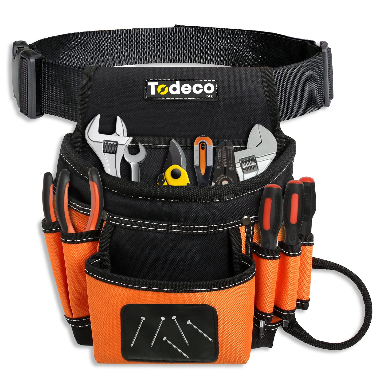 Todeco Tool Belt, Tool Bag with Adjustable Belt, Magnetic DIY Belt, Tool Belt for Fixing Screws, Bolts, Nails, Bits, Fasteners, Screwdrivers