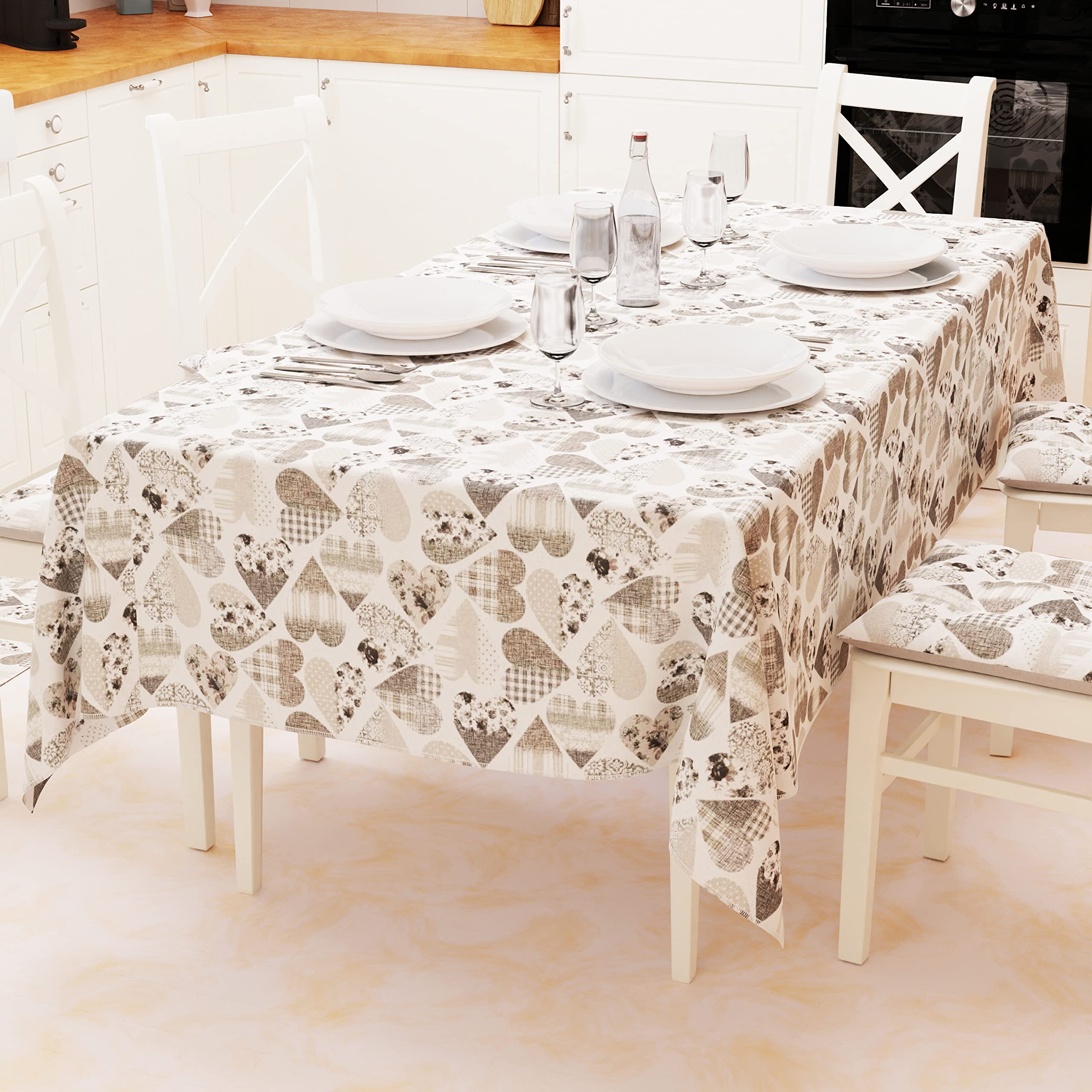 PETTI Artigiani Italiani - Table cloth, tablecloth, tablecloth for the kitchen made of cotton, heart design, grey X24 places (140 x 450 cm), 100% made in Italy