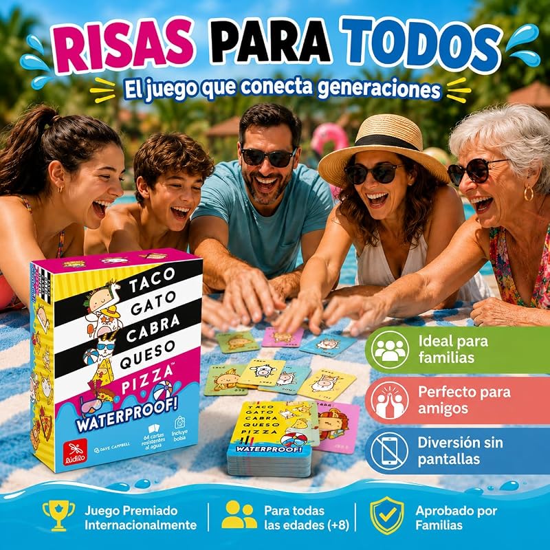 - Taco Gato Waterproof | Juegos De Mesa De 3 A 8 Jugadores | Juegos para Piscina Niños Y Adultos | Juego De Cartas para 8 Años O Más | Regalos para Niños Y Adultos