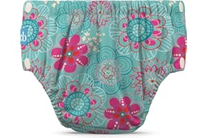 Charlie Banana Reusable Swim Diaper, Washable, with Easy On and Off Snaps for Baby Girls Boys, Soft and Snug Waterproof Fit to Prevent Leaks - Floriana, Size S (12-20 lbs)