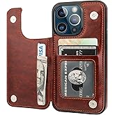 ONETOP Compatible with iPhone 13 Pro Wallet Case with Card Holder, PU Leather Kickstand Card Slots Case, Double Magnetic Clasp Durable Shockproof Cover 6.1 Inch(Brown)