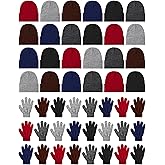 Funtery 48Pcs Kids Winter Beanie and Gloves Set Bulk Pack Knit Hat Unisex Magic Gloves Pack Winter Gift for Boy Girl Donation