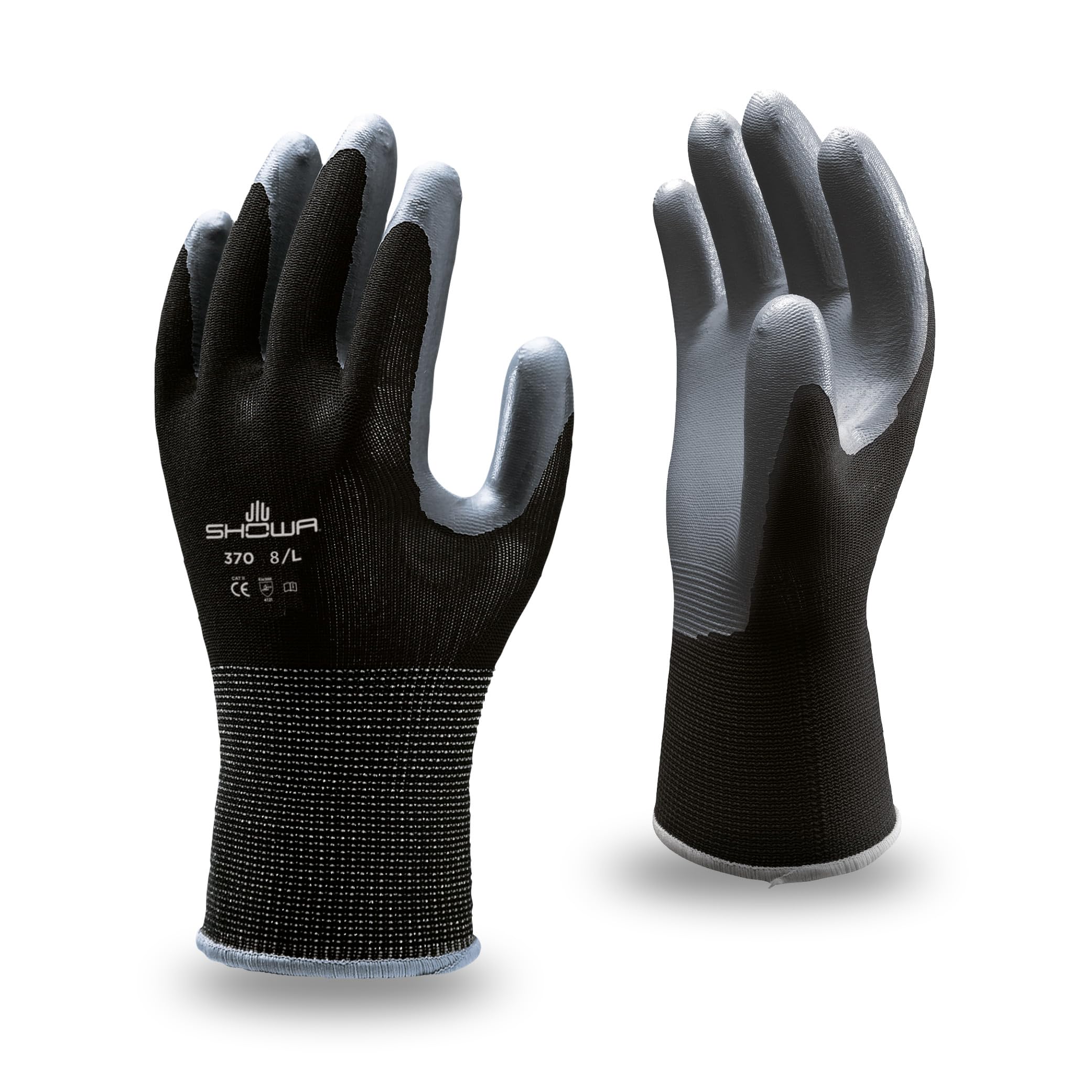 Showa 370 Black Nitrile Palm Coated Work Gloves,6/Small, Black