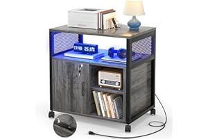 Unikito File Cabinet with LED Lights, Lateral Filing Cabinet with Power Outlets and USB Charging Ports, Rolling Printer Stand with Storage, Office Cabinet for Letter, Legal and File Folders, Black Oak