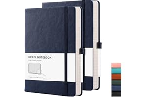 RETTACY Graph Grid Paper Notebook 2 Pack - Graph Paper Notebook with 384 Pages, Hardcover, 100 GSM Thick Graph Paper, 5.75'' × 8.38'' (Black & Blue)