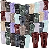 LemonRoad 40 Pcs Christian Gifts for Women Men 16 oz Christian Plastic Coffee Cups with Lids Double Sided Scripture Bible Verse Religious Tumblers Mugs for Church Appreciation Gifts(Morandi Color)