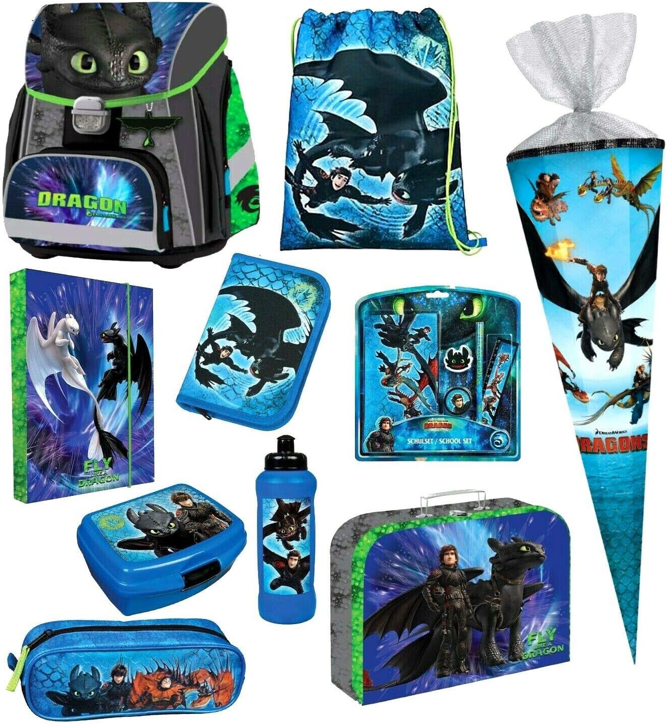 Dragons Drachen 14 Teile Schulranzen Set RANZEN FEDERMAPPE Tornister