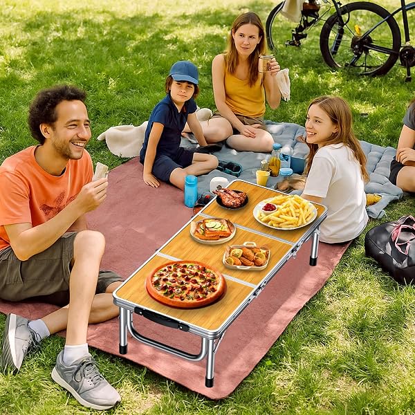 ANBTE 3FT LOW FOLDING PICNIC TABLE, THICKER ALUMINUM SMALL CAMPING TABLE WITH STORAGE BAG, PORTABLE HANDLE, LIGHTWEIGHT, FOR CAMPING BEACH PARTY PICNIC FLOOR, 34.2″ X 15.7″ X 10.3″, YELLOW
