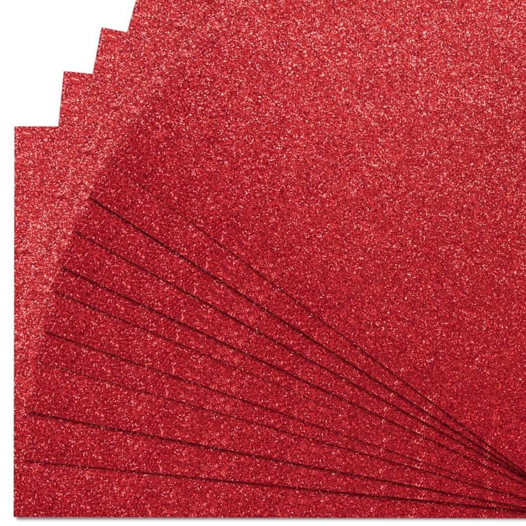 Springboard A4 Red Glitter Card Sheets - 10-Pack 290gsm Non Shed Glitter Cardstock for Card Making - Compatible w/Die-Cutting Machines - Sparkly Craft Supplies
