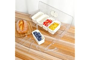 Ice Chilled Condiment Caddy, Catering Trays with Lids, Practical Chilled Condiment Server with Lid and 5 Removable Compartmen