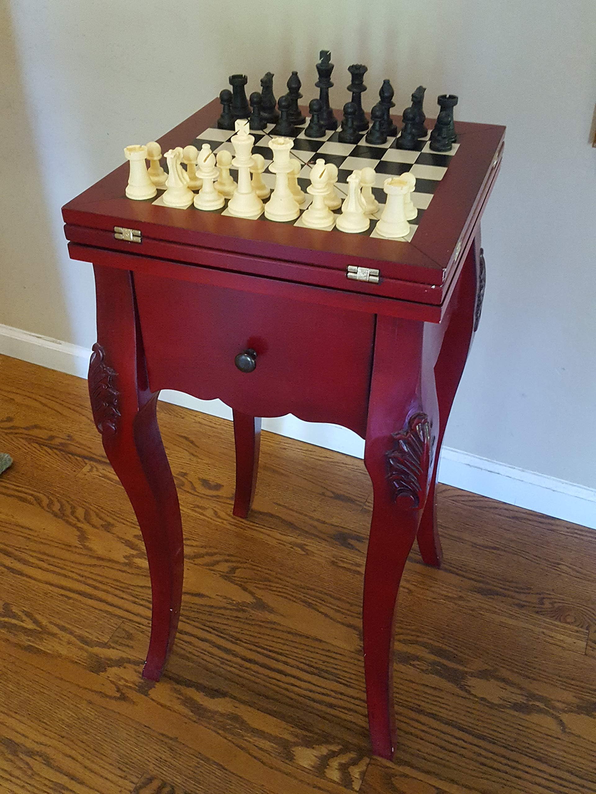 New Wooden Mahogany Chess Table (with Chess Game Pieces) and Backgammon Game/Accent Table end Table