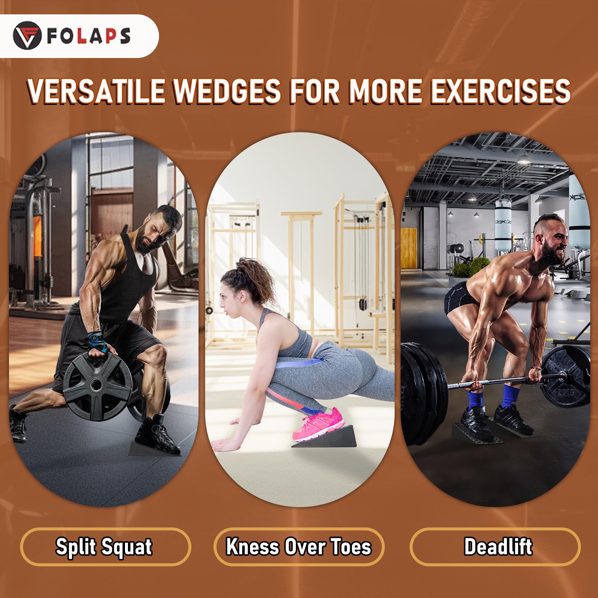 Folaps Squat Wedge Block for Heel Elevated Squat Weightlifting Calf Stretcher Slant Board for Mobility Balance and Strength Performance