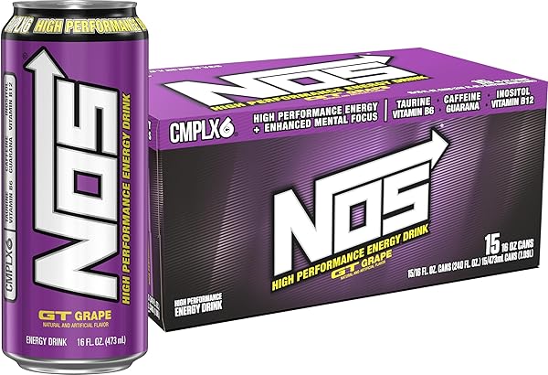 NOS GT GRAPE: HIGH PERFORMANCE ENERGY DRINK. 16 FL OZ (PACK OF 15)