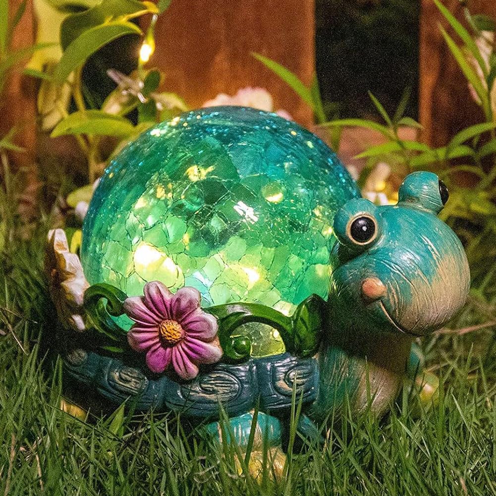 Yard Decor Solar Garden Decorations, Turtle Planter with Round Bubble Crack Lamp, Garden Statues Outdoor Clearance (Dismantle)
