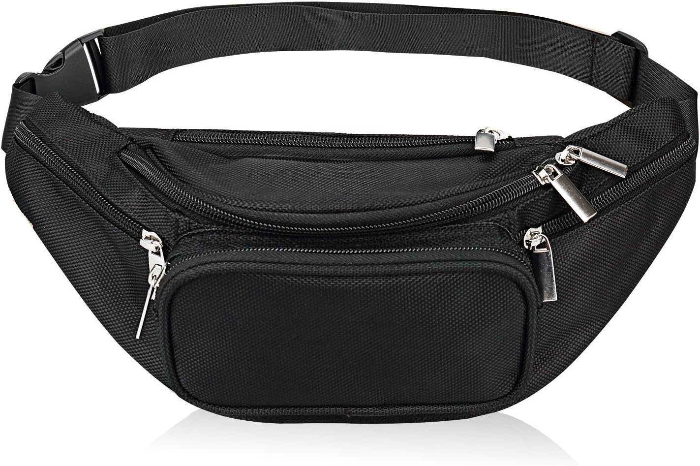 Fanny Pack 5-Zipper Pockets Nylon Waist Bag for Women Men Trainer for Yoga Gym Workout Sport and Travel Running