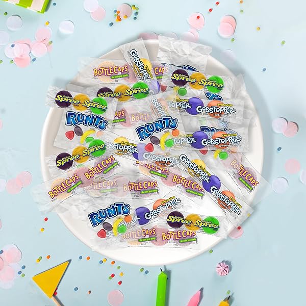 WONKA GOBSTOPPERS, SPREE, RUNTS, BOTTLECAPS, NOSTALGIC CANDY ASSORTMENT, PARTY MIX, HARD CANDY, 36.5 OZ, 100 COUNT