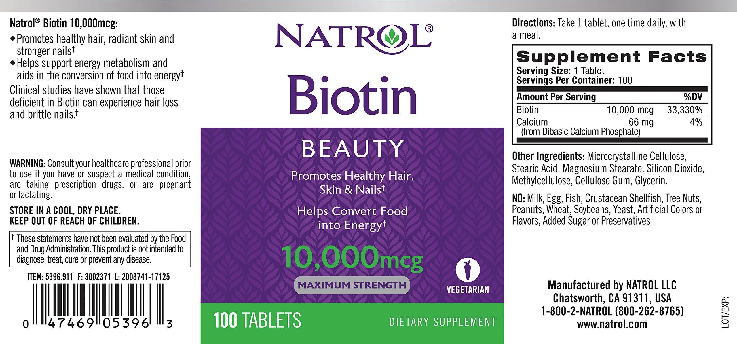 Natrol Biotin Beauty Tablets, Promotes Healthy Hair, Skin and Nails