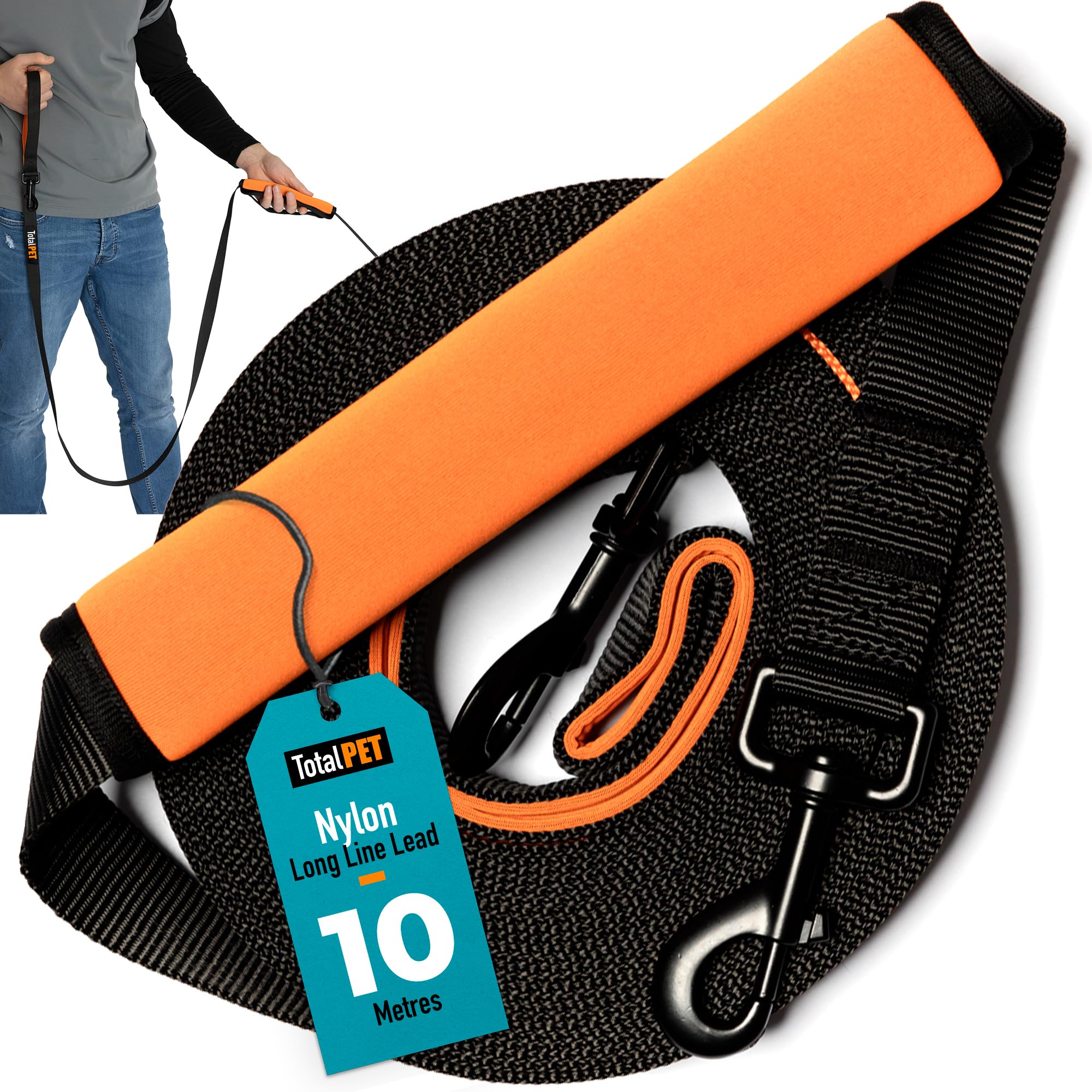 Total Pet 10m Training Lead for Dogs & Puppy - Long Line Leash With Control Handle For Recall/Obedience Training — image 1
