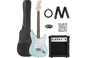 Fender Squier Stratocaster Electric Guitar - Daphne Blue Bundle with Amplifier, Gig Bag, Cable, Strap, Picks, and Austin Bazaar Instructional Video