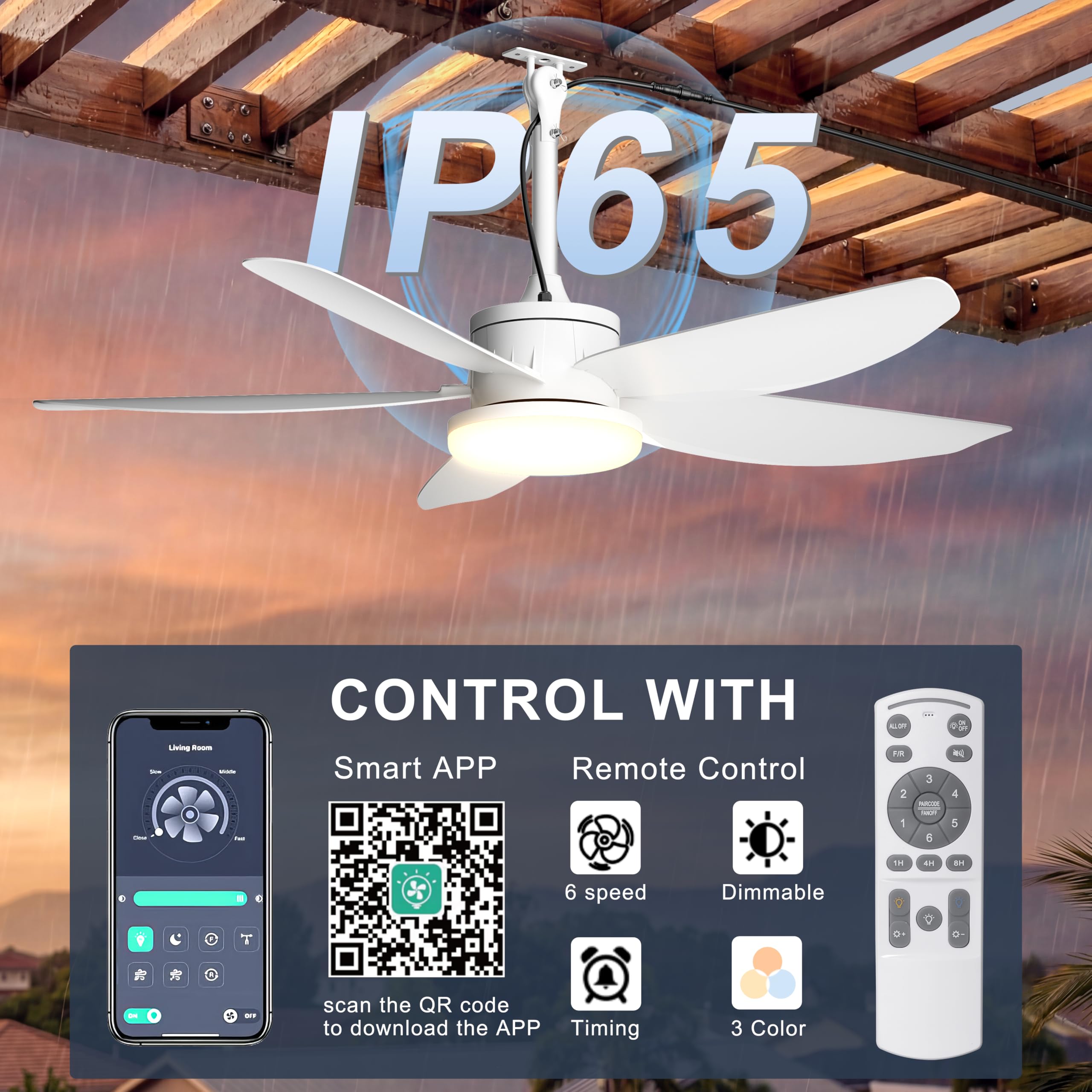 Condition photo showing New/Like New for phylluz outdoor ceiling fan with lights, 42 inch plug in gazebo fans with remote app control, quiet