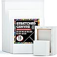 Shuttle Art Stretched Canvas, 15 Multi Pack, 4x4, 5 x 7, 8 x 10, 9x12, 11 x 14 Inches (3 of Each), 100% Cotton, Primed White Painting Canvas, Art Canvases for Acrylic, Oil, Acrylic Pouring Painting