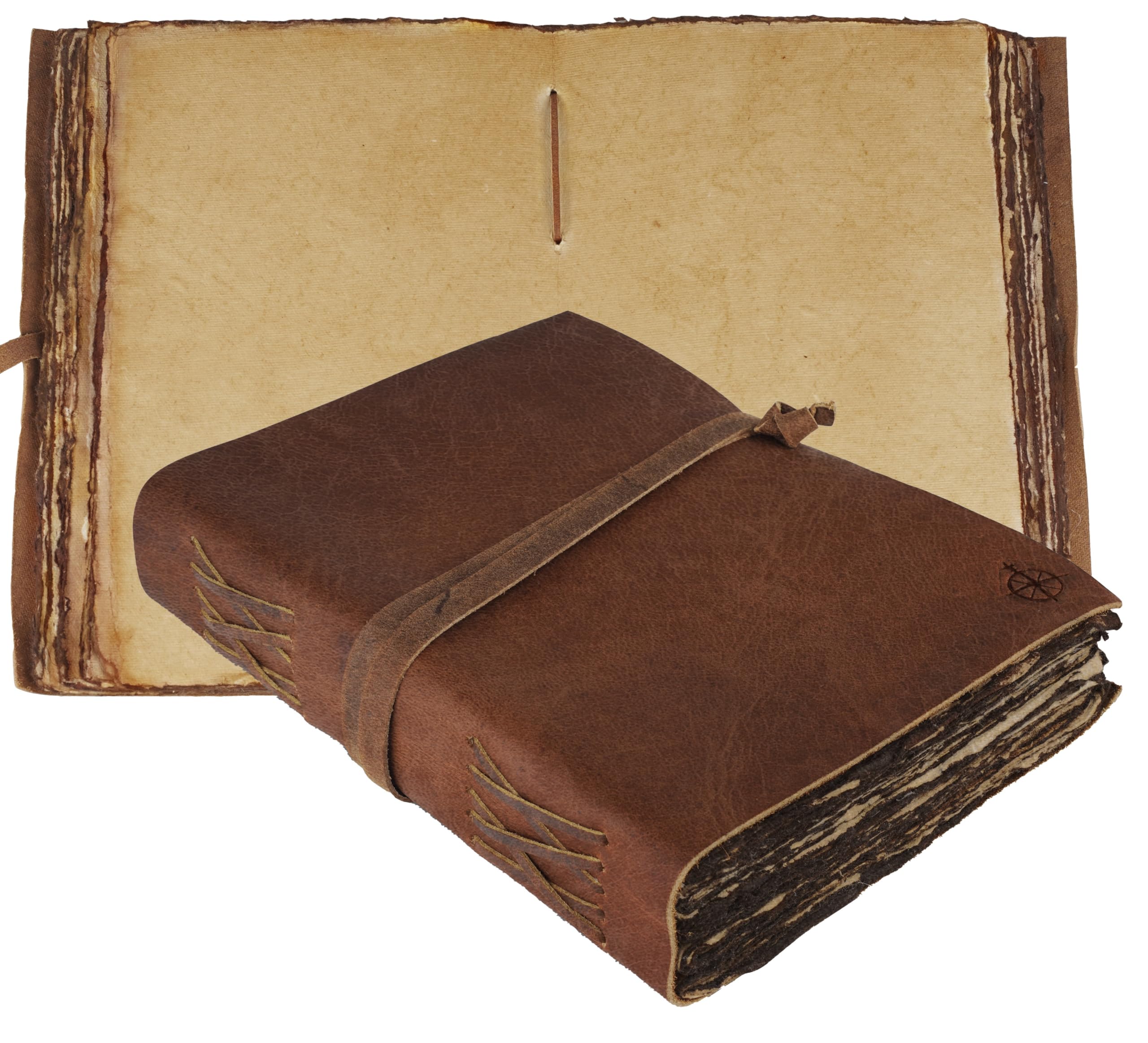 Wanderings Vintage Leather Journal - 15x23 cm / 6"x9" - Antique Handmade Leather Bound with Old Fashioned Blank Deckle Edge Paper - Perfect for Writing Book of Shadows Journal Drawing Sketching — image 1